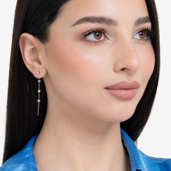 MONO ORECCHINO DONNA IN ACCIAIO CON CRISTALLI MULTICOLOR