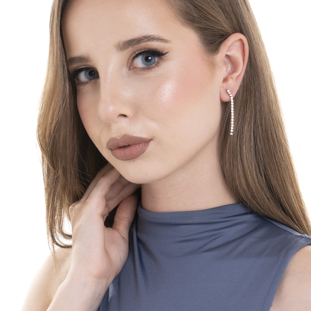 MONO ORECCHINO TENNIS DONNA IN ACCIAIO IP GOLD CON ZIRCONI BIANCHI