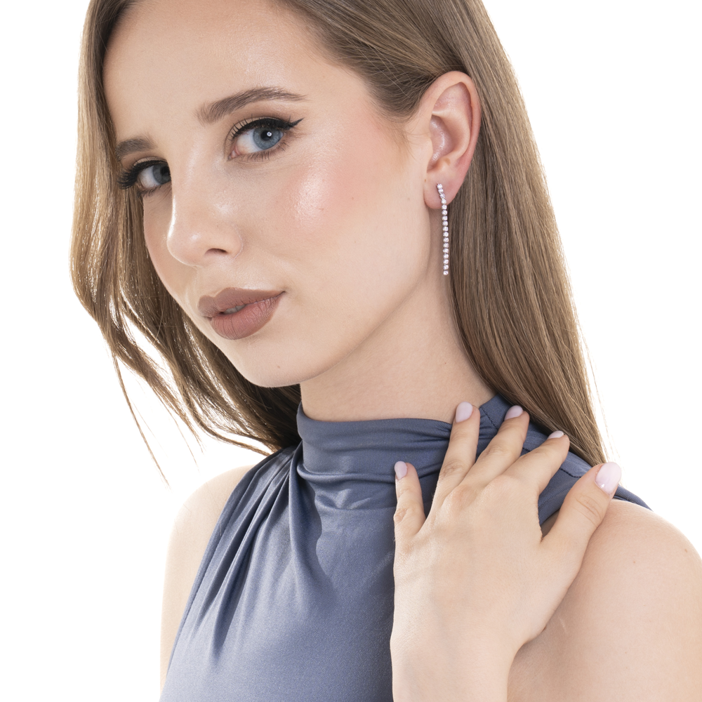 MONO ORECCHINO TENNIS DONNA IN ACCIAIO CON ZIRCONI ROSA