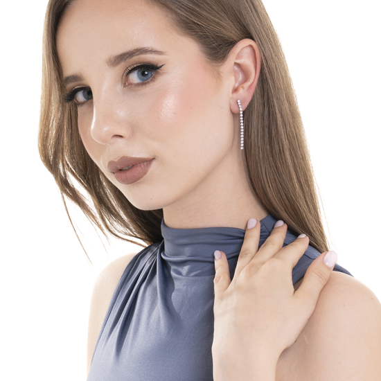 MONO ORECCHINO TENNIS DONNA IN ACCIAIO CON ZIRCONI ROSA