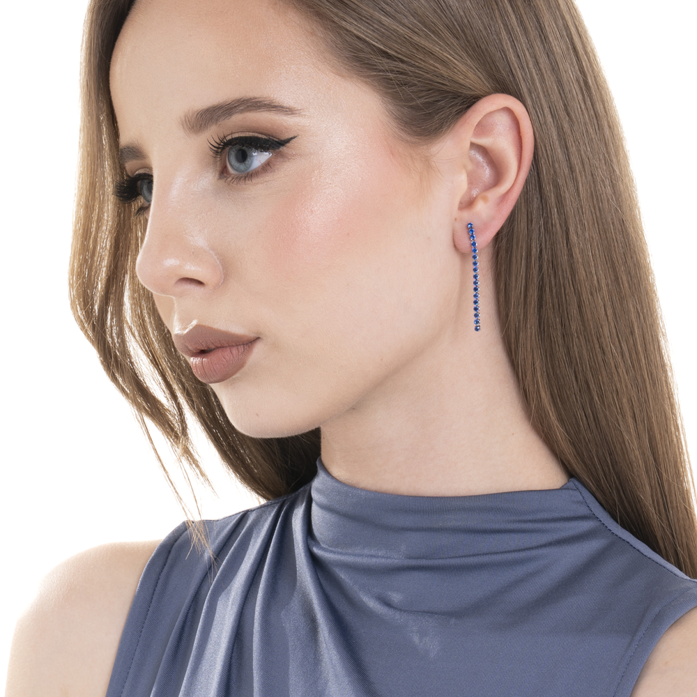 MONO ORECCHINO TENNIS DONNA IN ACCIAIO CON ZIRCONI BLU