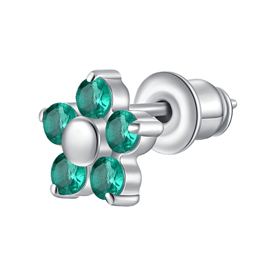 MONO ORECCHINO DONNA IN ACCIAIO CON FIORE E PETALI ZIRCONE VERDE