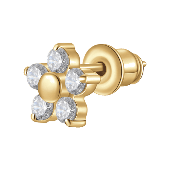 MONO ORECCHINO DONNA IN ACCIAIO CON FIORE E PETALI ZIRCONE BIANCO COLORE ORO
