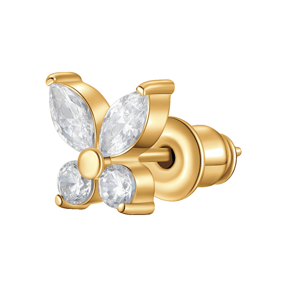 MONO ORECCHINO DONNA IN ACCIAIO CON FARFALLA CON ALI ZICONE BIANCO COLORE ORO