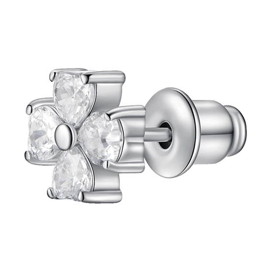 MONO ORECCHINO DONNA IN ACCIAIO CON QUADRIFOGLIO E PETALI CON ZIRCONE BIANCO