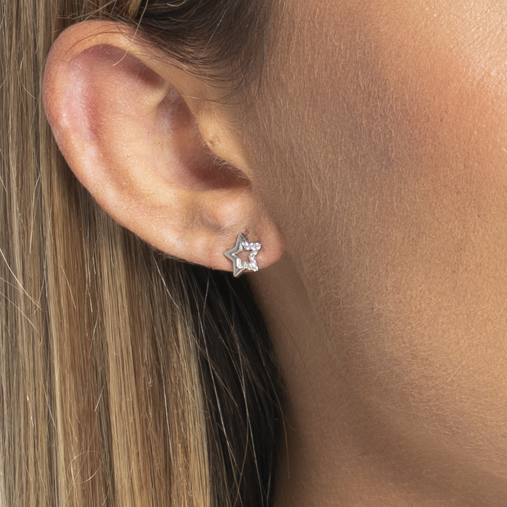 MONO ORECCHINO DONNA IN ACCIAIO CON STELLA CON PUNTI LUCE ZIRCONE BIANCO