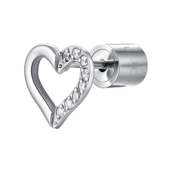 MONO ORECCHINO DONNA IN ACCIAIO CON CUORE CON PETALO CON PUNTI LUCE ZIRCONE BIAN