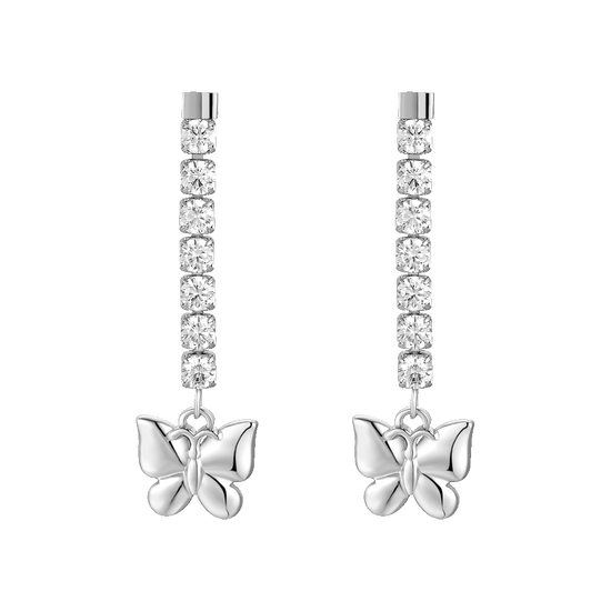 ORECCHINI DONNA IN ACCIAIO CON FARFALLA E ZIRCONI BIANCHI
