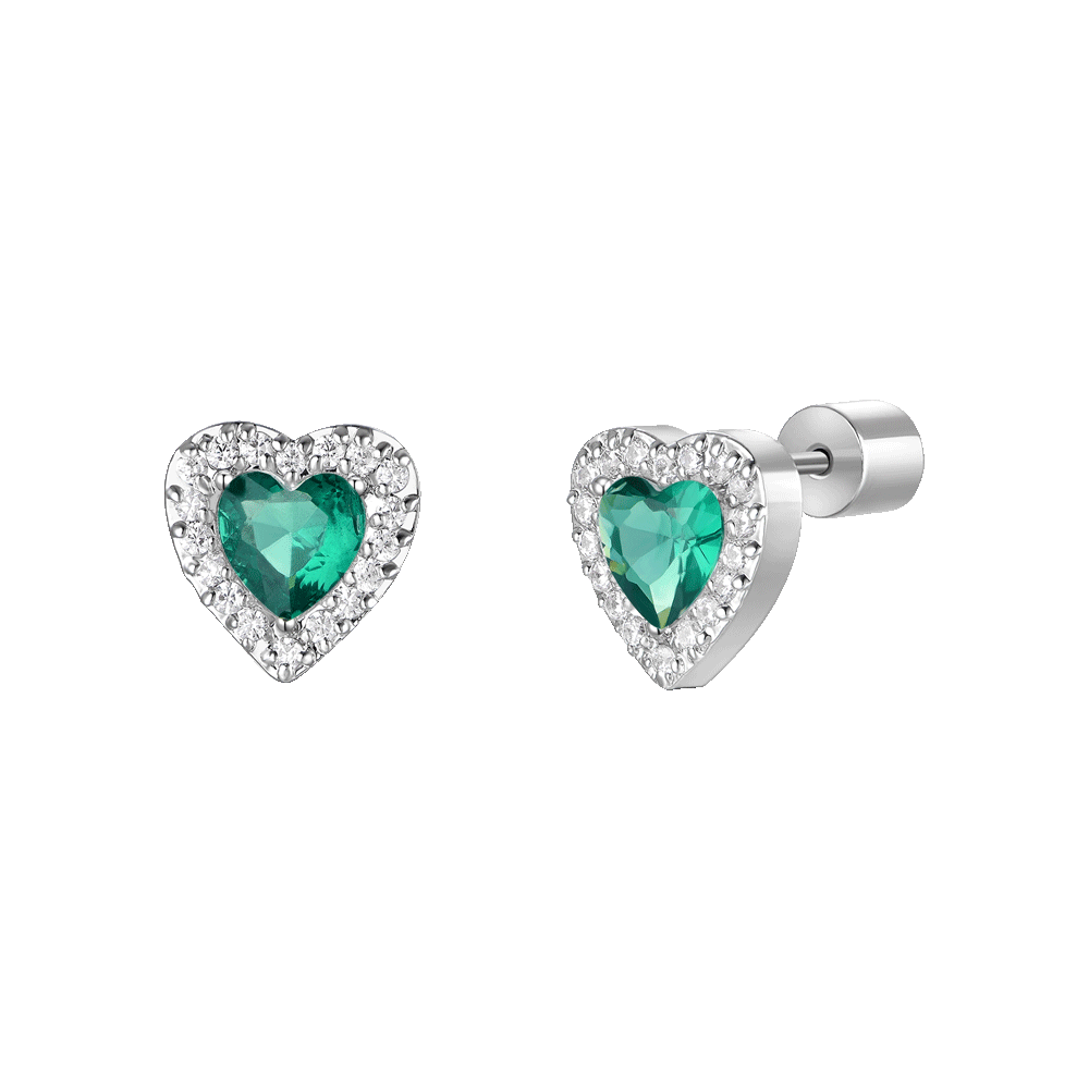 ORECCHINI DONNA IN ACCIAIO CON CUORI CON ZIRCONI VERDI E BIANCHI