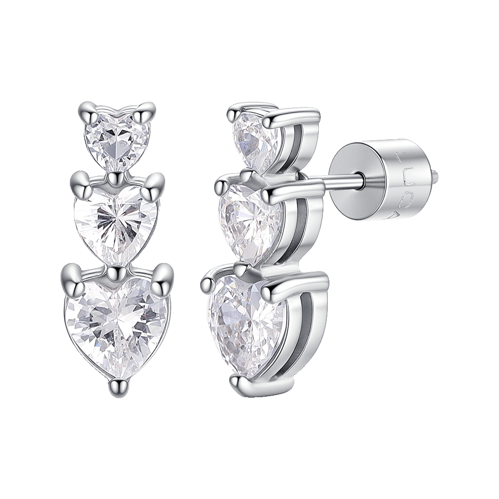 MONO ORECCHINO DONNA IN ACCIAIO CON CUORI CON ZIRCONI BIANCHI
