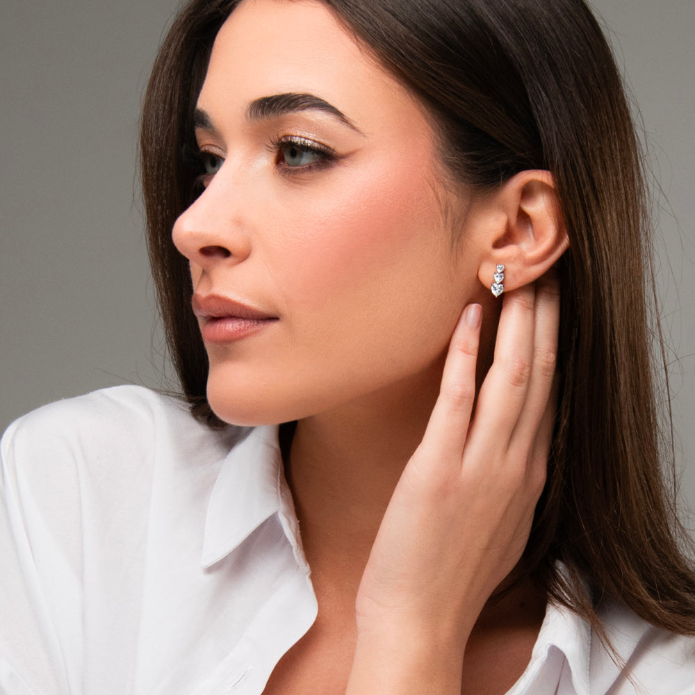 MONO ORECCHINO DONNA IN ACCIAIO CON CUORI CON ZIRCONI BIANCHI