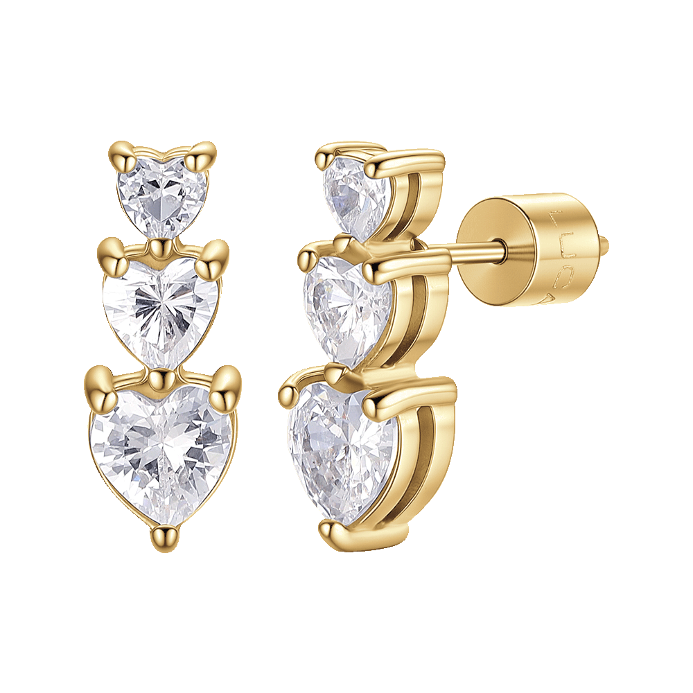 MONO ORECCHINO DONNA IN ACCIAIO IP GOLD CON CUORI CON ZIRCONI BIANCHI