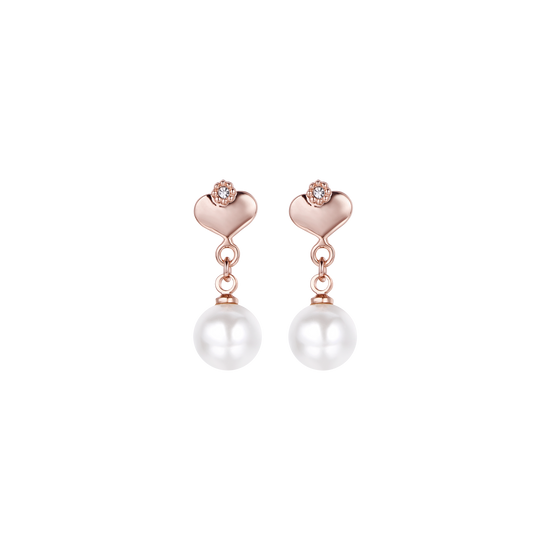 BOUCLES D'OREILLES EN MÉTAL ROSE AVEC PERLES SYNTHETIQUES BLANCHES ET CERCLES AVEC CRISTAUX Luca Barra