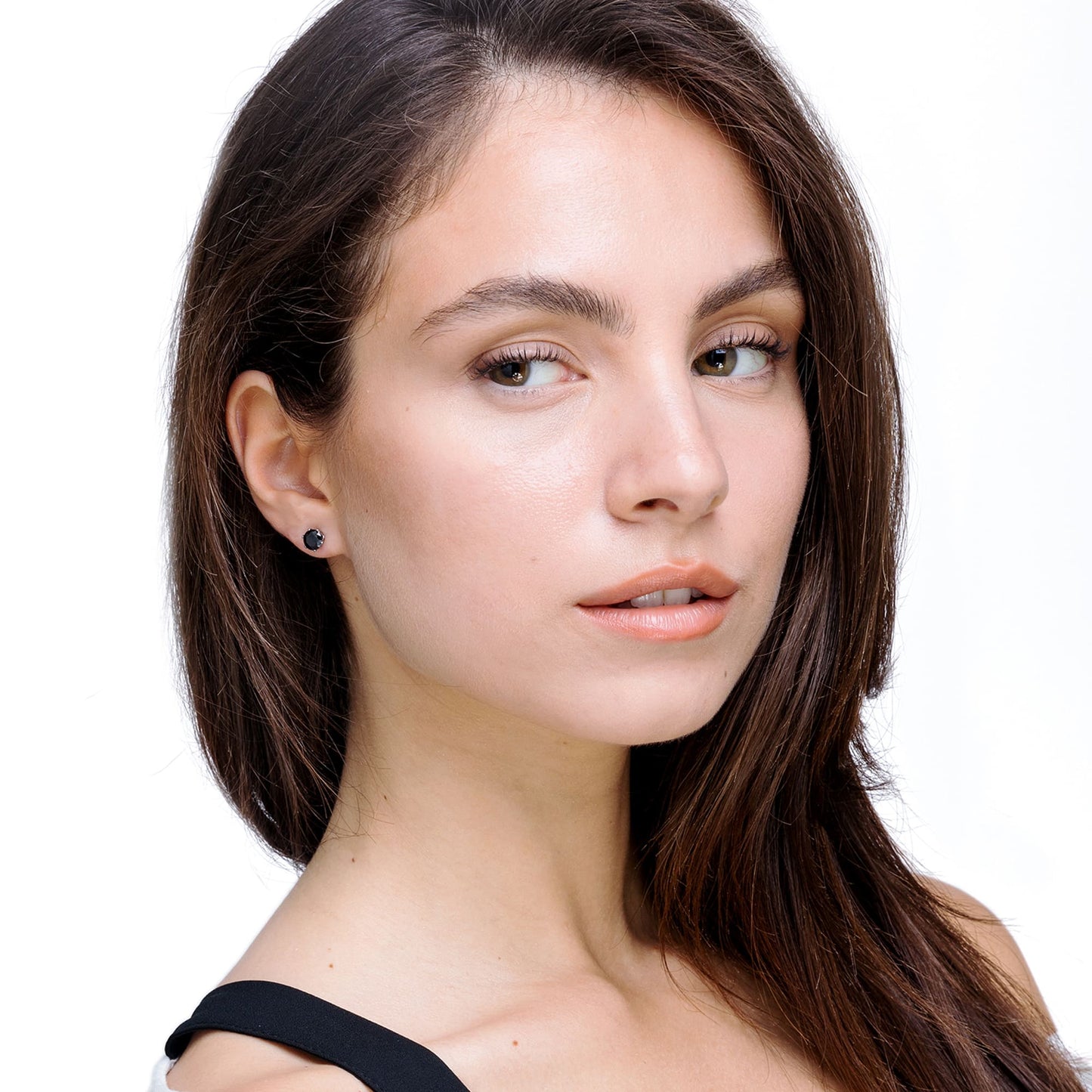 BOUCLES D'OREILLES SPOT EN ACIER AVEC CRISTAL NOIR