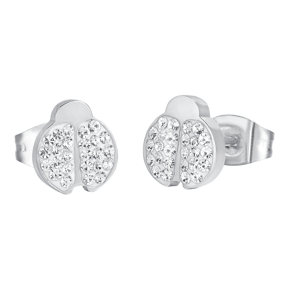 BOUCLES D'OREILLES EN ACIER POUR FEMMES AVEC COCCINELLE ET CRISTAUX