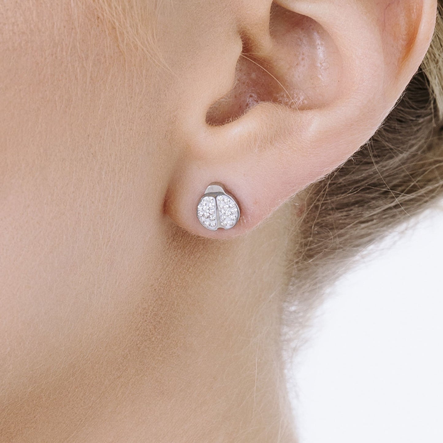 BOUCLES D'OREILLES EN ACIER POUR FEMMES AVEC COCCINELLE ET CRISTAUX