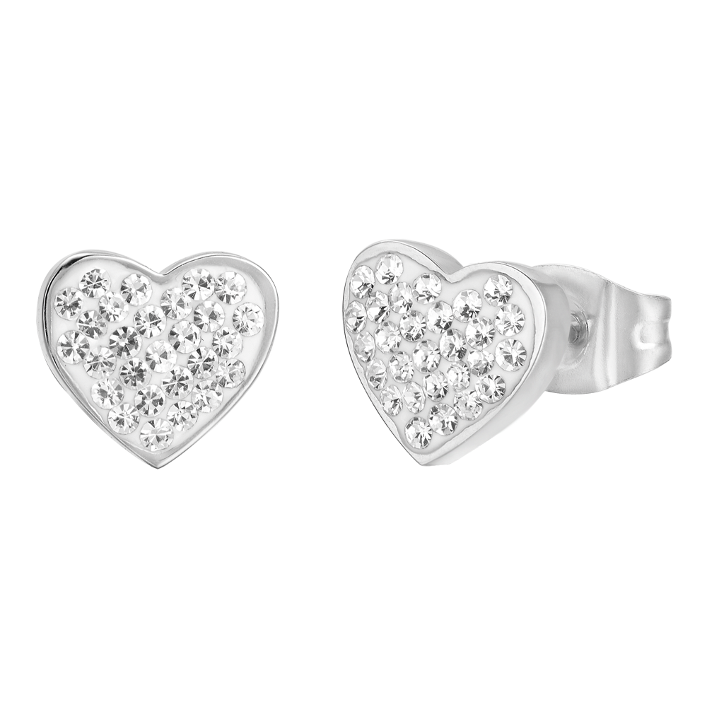 BOUCLES D'OREILLES EN ACIER POUR FEMMES AVEC CŒURS ET CRISTAUX