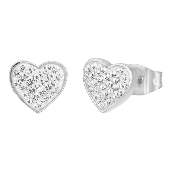 BOUCLES D'OREILLES EN ACIER POUR FEMMES AVEC CŒURS ET CRISTAUX