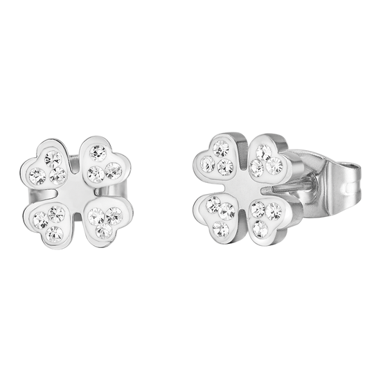 BOUCLES D'OREILLES EN ACIER POUR FEMMES AVEC TRÈFLE À QUATRE FEUILLES ET CRISTAUX