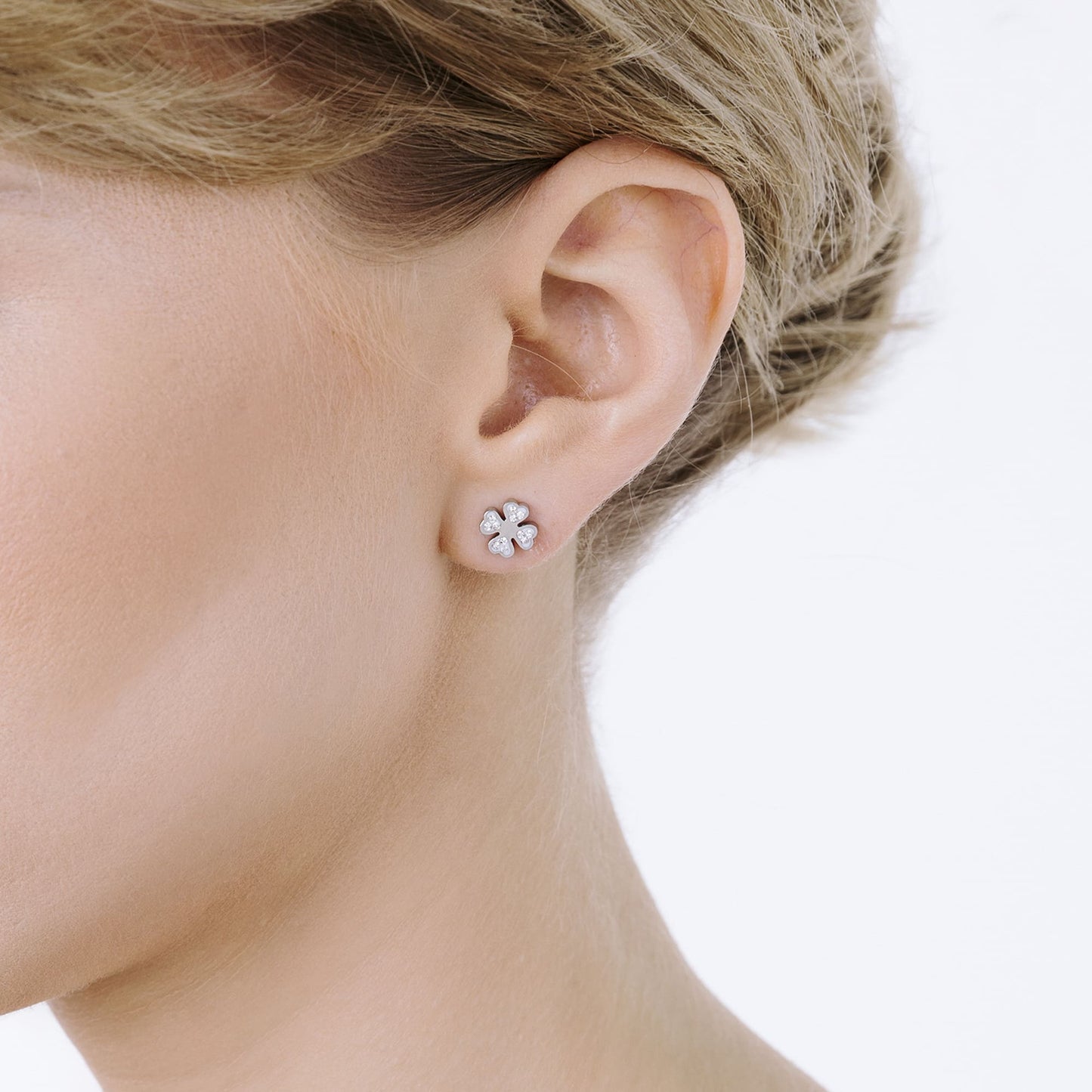 BOUCLES D'OREILLES POUR FEMMES EN ACIER AVEC QUADRIFOGLIO ET CRISTAUX Luca Barra