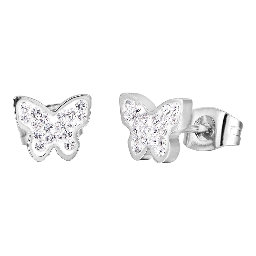 BOUCLES D'OREILLES EN ACIER POUR FEMMES AVEC PAPILLON ET CRISTAUX