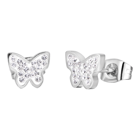 BOUCLES D'OREILLES EN ACIER POUR FEMMES AVEC PAPILLON ET CRISTAUX
