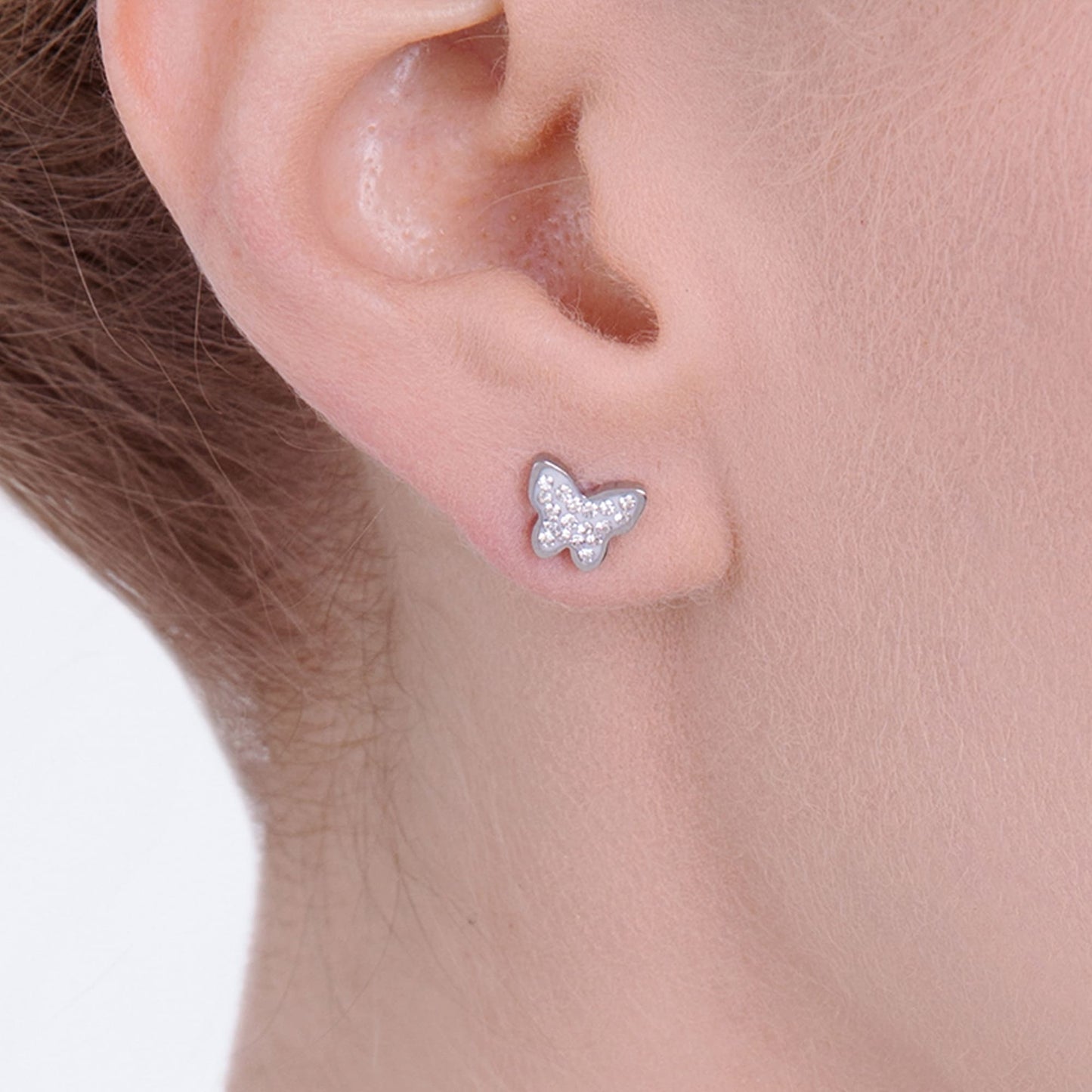 BOUCLES D'OREILLES EN ACIER POUR FEMMES AVEC PAPILLON ET CRISTAUX