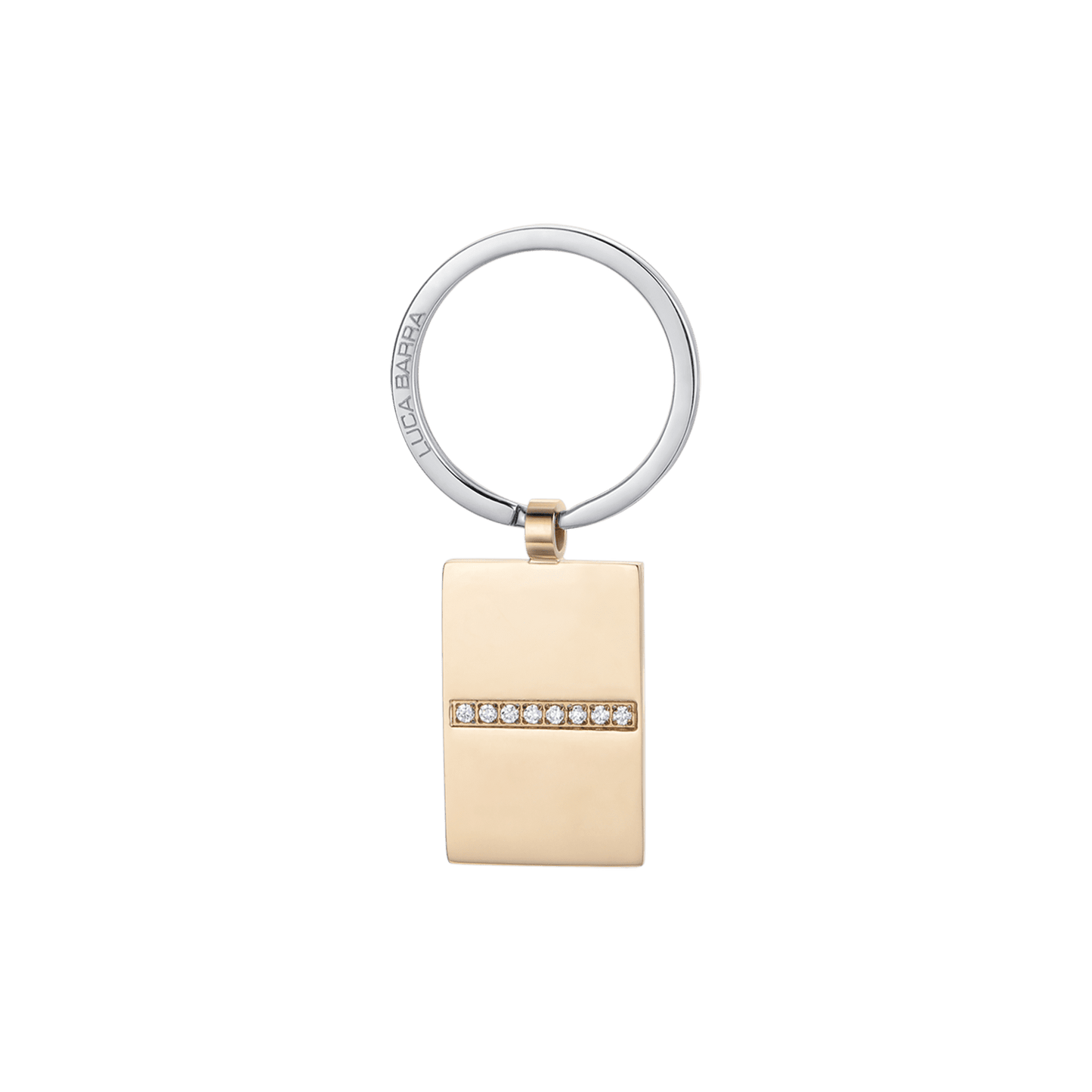 PORTE-CLÉS EN ACIER POUR HOMME AVEC PLAQUE D'OR IP ET CRISTAUX BLANCS Luca Barra