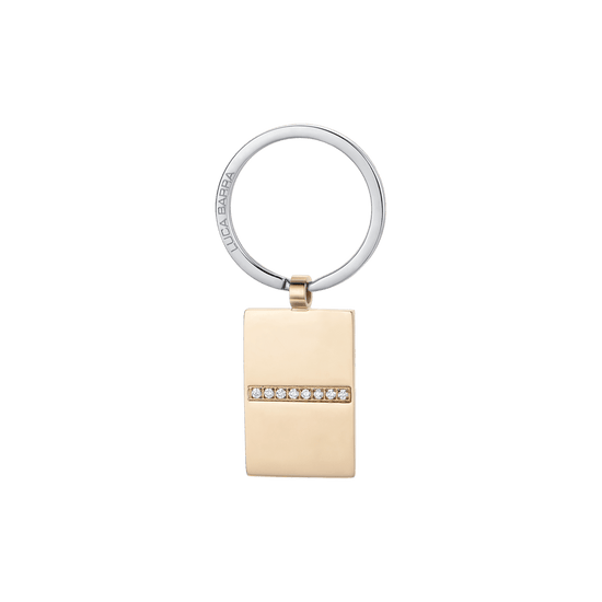 PORTE-CLÉS EN ACIER POUR HOMME AVEC PLAQUE D'OR IP ET CRISTAUX BLANCS Luca Barra