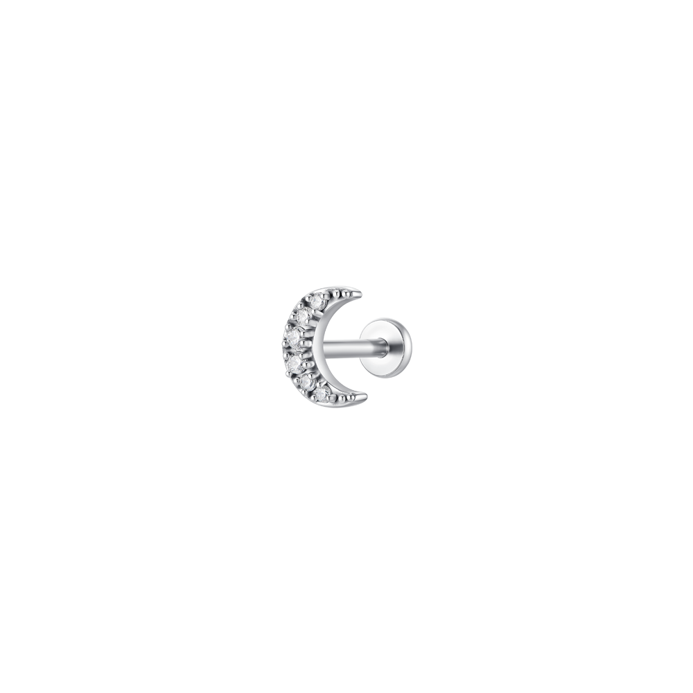 PIERCING ORECCHIO DONNA IN ACCIAIO FORMA LUNA CON ZIRCONI BIANCHI