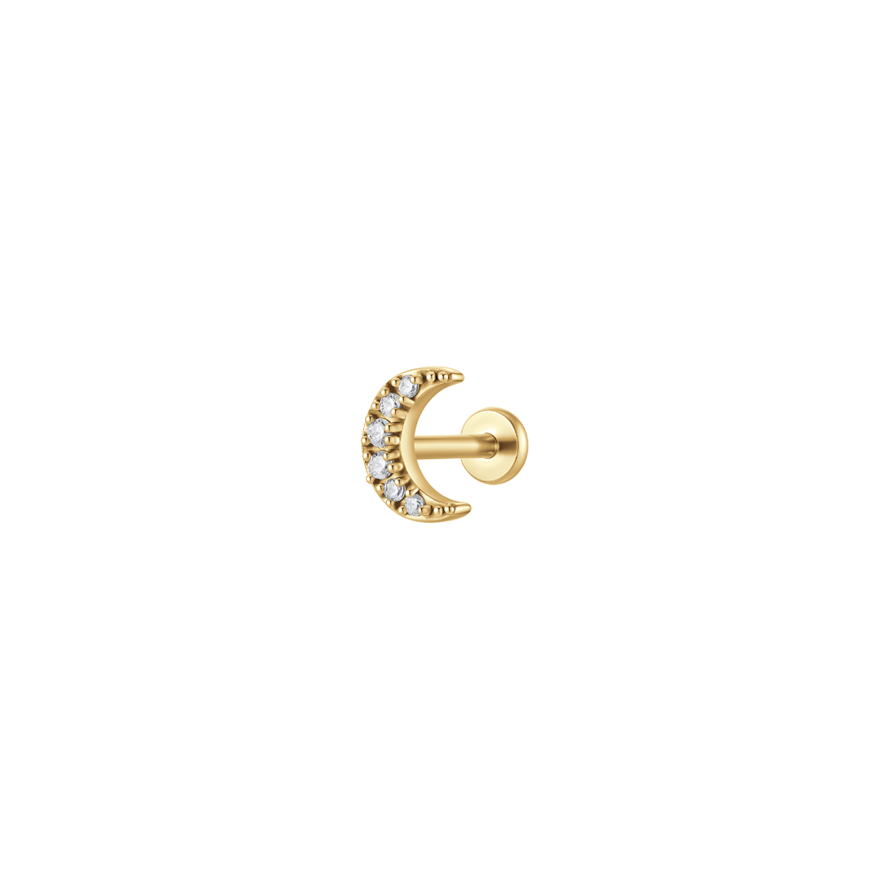 PIERCING ORECCHIO DONNA IN ACCIAIO FORMA LUNA CON ZIRCONI BIANCHI COLORE ORO