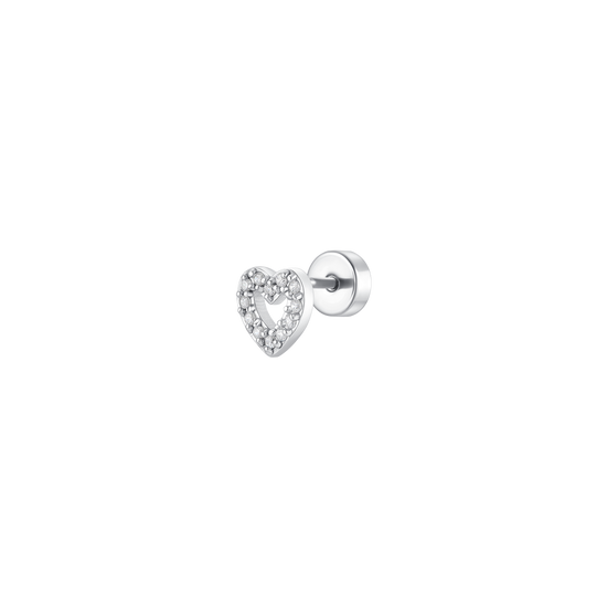 PIERCING ORECCHIO DONNA IN ACCIAIO FORMA CUORE CON ZIRCONI BIANCHI