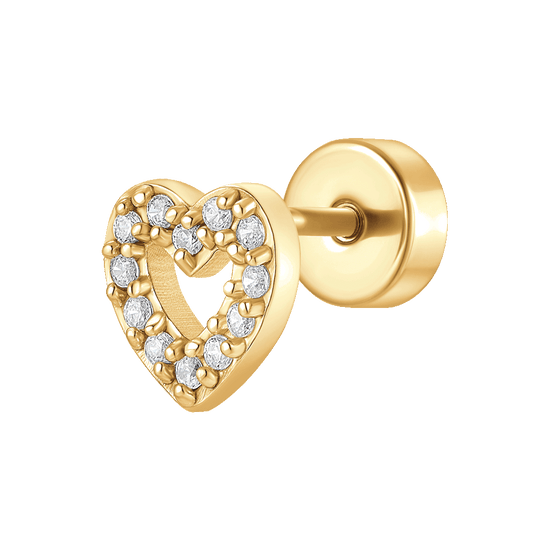 PIERCING ORECCHIO DONNA IN ACCIAIO FORMA CUORE CON ZIRCONI BIANCHI COLORE ORO