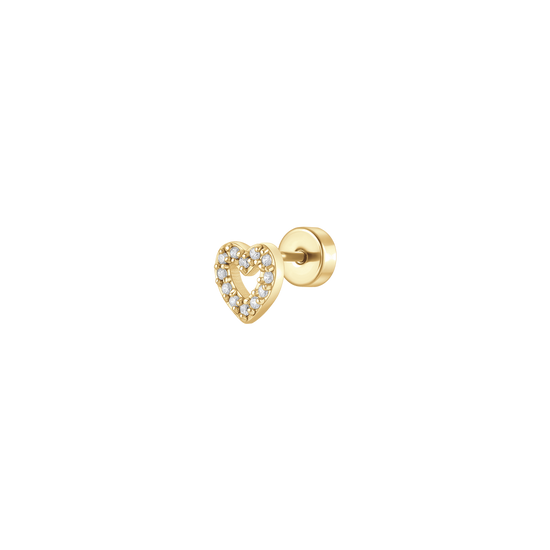 PIERCING ORECCHIO DONNA IN ACCIAIO FORMA CUORE CON ZIRCONI BIANCHI COLORE ORO