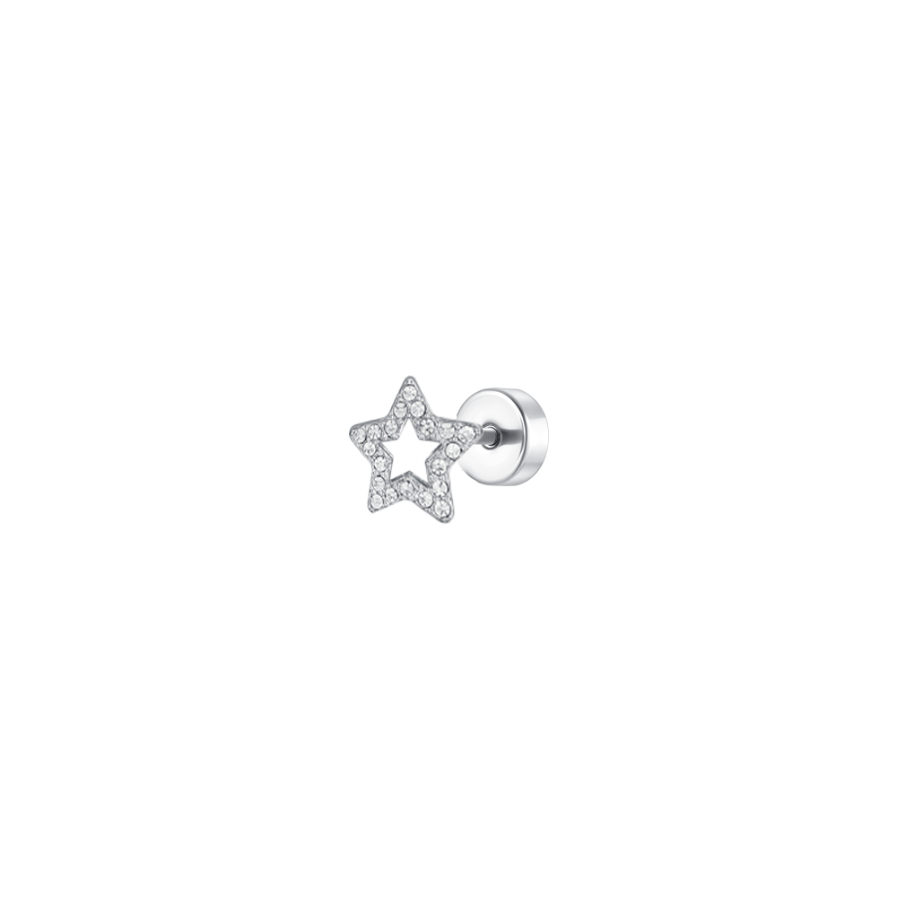 PIERCING ORECCHIO DONNA IN ACCIAIO FORMA STELLA CON ZIRCONI BIANCHI