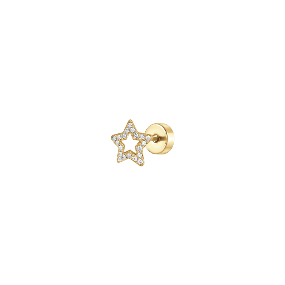 PIERCING ORECCHIO DONNA IN ACCIAIO FORMA STELLA CON ZIRCONI BIANCHI COLORE ORO