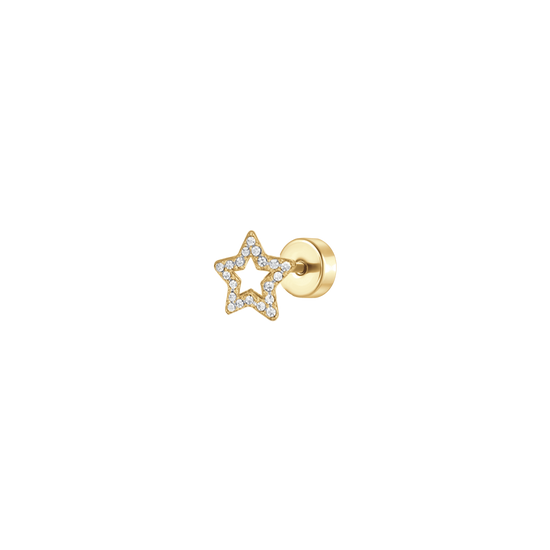 PIERCING ORECCHIO DONNA IN ACCIAIO FORMA STELLA CON ZIRCONI BIANCHI COLORE ORO