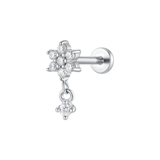 PIERCING ORECCHIO DONNA IN ACCIAIO FORMA FIORE CON PETALI ZIRCONI BIANCHI