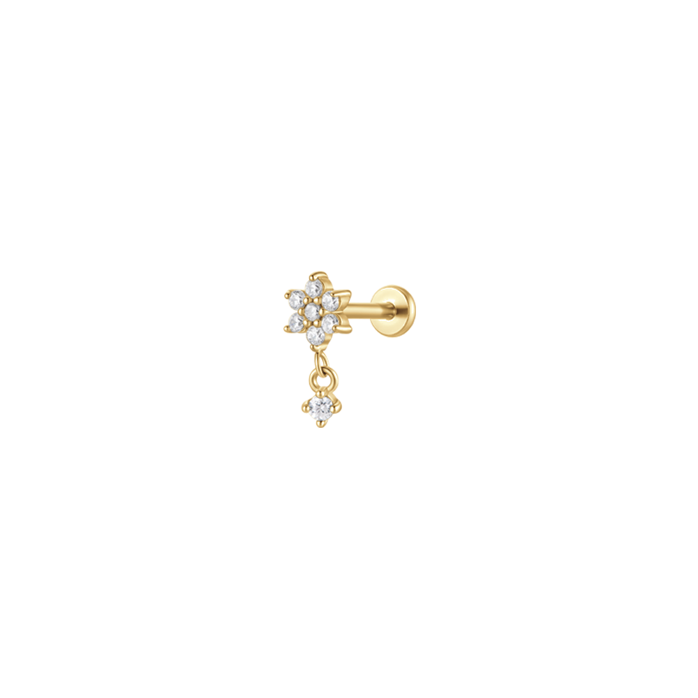 PIERCING ORECCHIO DONNA IN ACCIAIO FORMA FIORE CON PETALI ZIRCONI BIANCHI