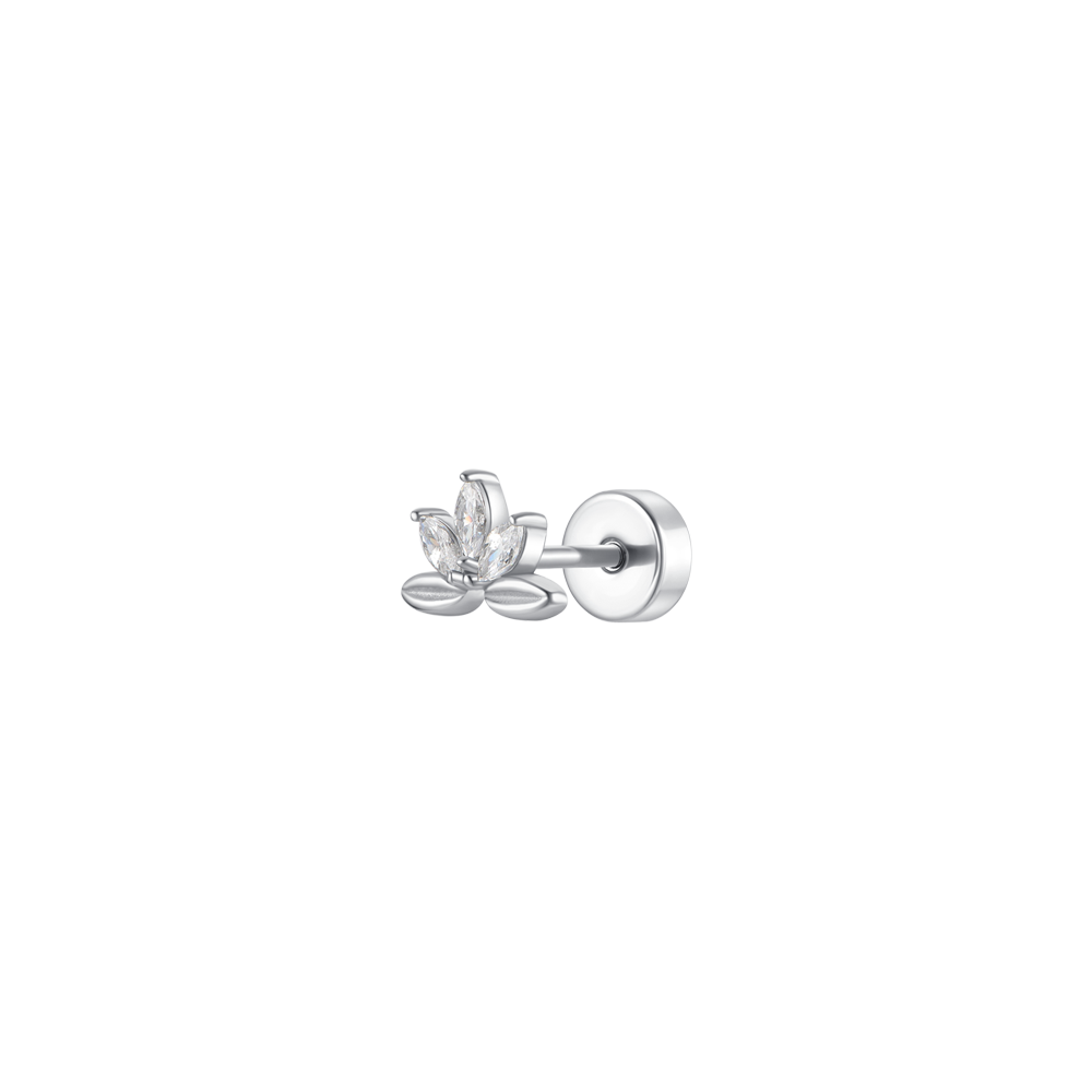 PIERCING ORECCHIO DONNA IN ACCIAIO VENTAGLIO FIORE CON ZIRCONI BIANCHI