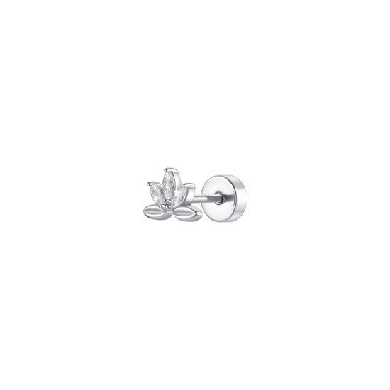 PIERCING ORECCHIO DONNA IN ACCIAIO VENTAGLIO FIORE CON ZIRCONI BIANCHI