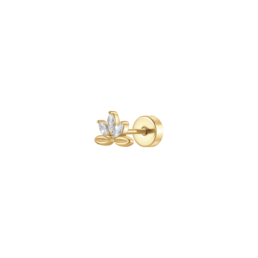 PIERCING ORECCHIO DONNA IN ACCIAIO VENTAGLIO FIORE CON ZIRCONI BIANCHI COL