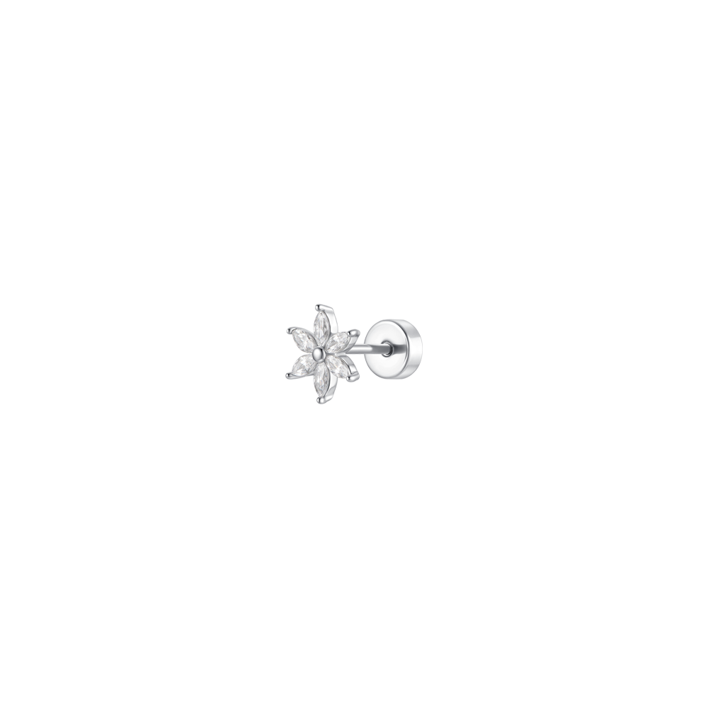 PIERCING ORECCHIO DONNA IN ACCIAIO FIORE PETALI ZIRCONI BIANCHI