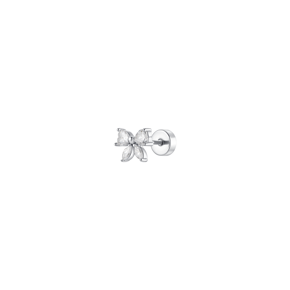 PIERCING ORECCHIO DONNA IN ACCIAIO FORMA FIOCCO CON ZIRCONI BIANCHI