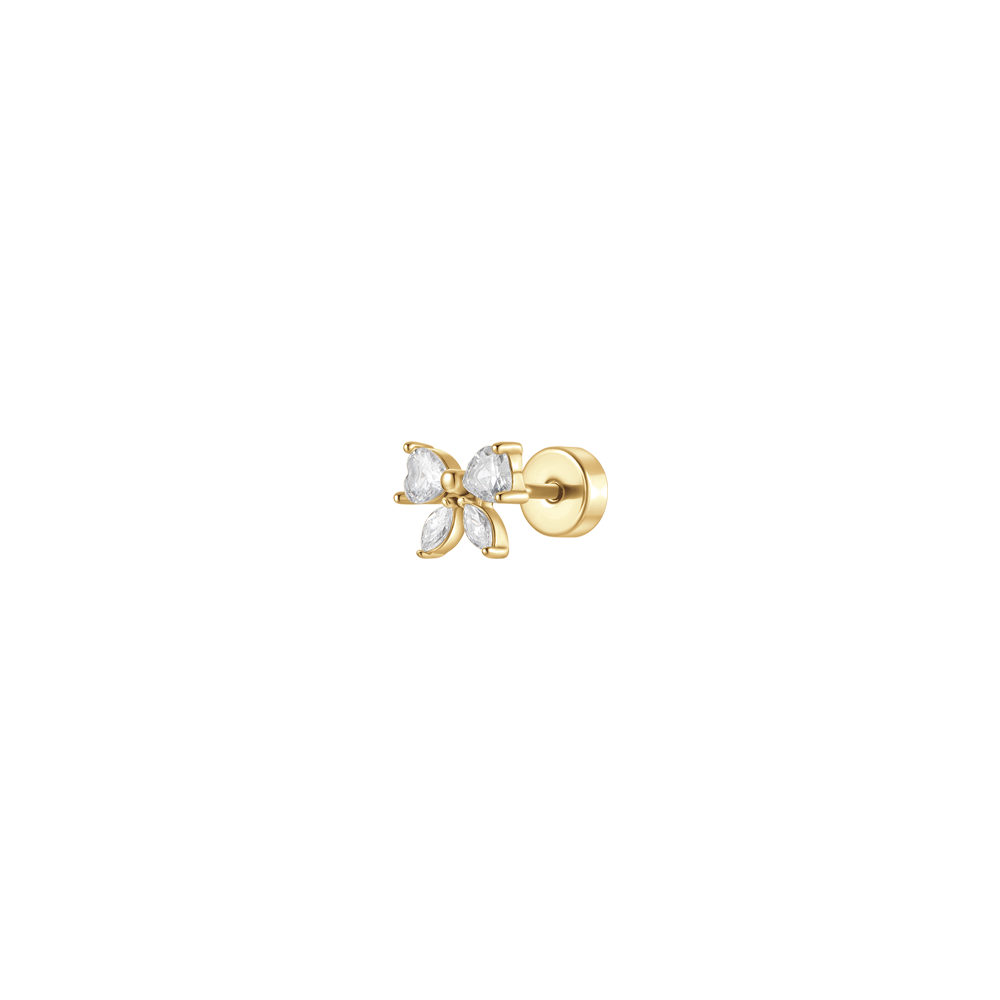PIERCING ORECCHIO DONNA IN ACCIAIO  COLORE ORO FORMA FIOCCO CON ZIRCONI BIANCHI