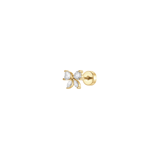 PIERCING ORECCHIO DONNA IN ACCIAIO  COLORE ORO FORMA FIOCCO CON ZIRCONI BIANCHI