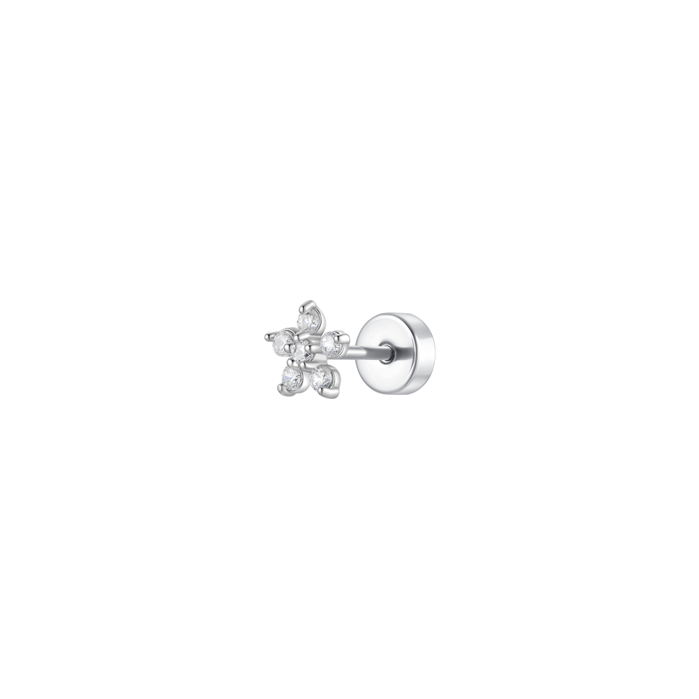 PIERCING ORECCHIO DONNA IN ACCIAIO FORMA FIORE PETALI ZIRCONI BIANCHI