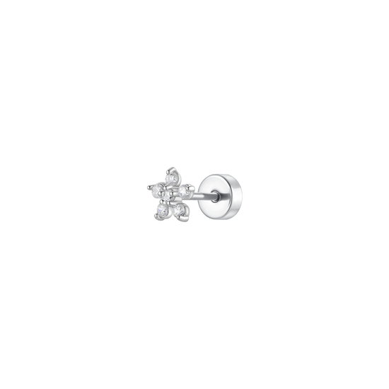 PIERCING ORECCHIO DONNA IN ACCIAIO FORMA FIORE PETALI ZIRCONI BIANCHI