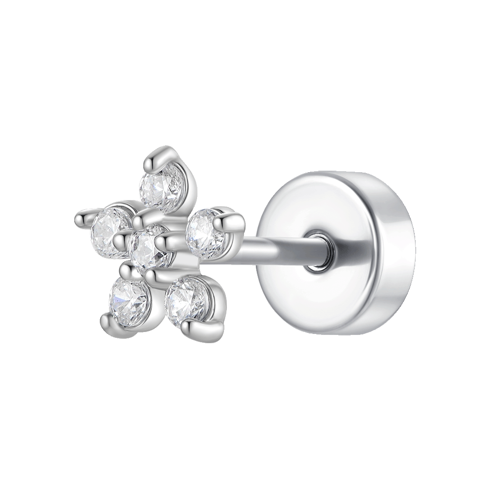 PIERCING ORECCHIO DONNA IN ACCIAIO FORMA FIORE PETALI ZIRCONI BIANCHI