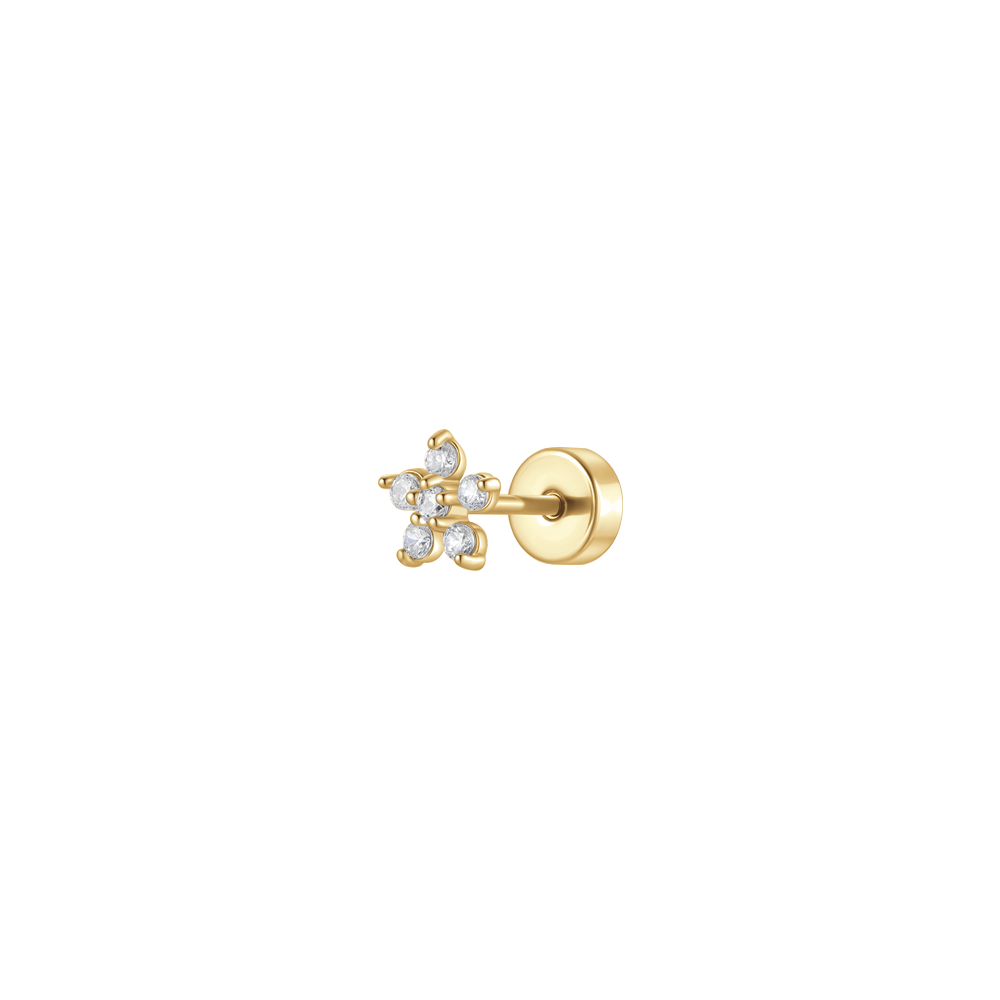 PIERCING ORECCHIO DONNA IN ACCIAIO COLORE ORO FORMA FIORE PETALI ZIRCONI BIANCHI